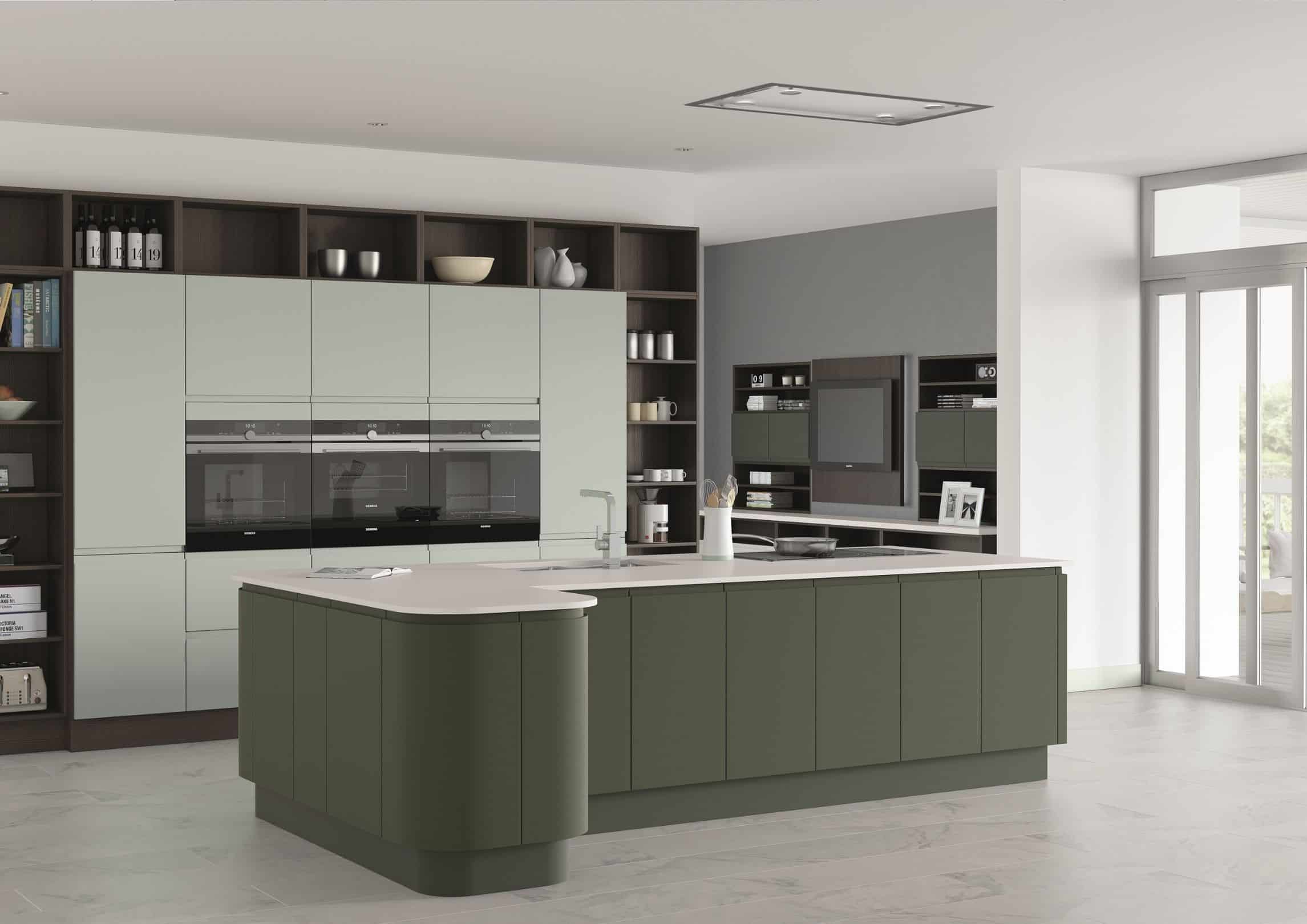 Dark green handleless kitchen